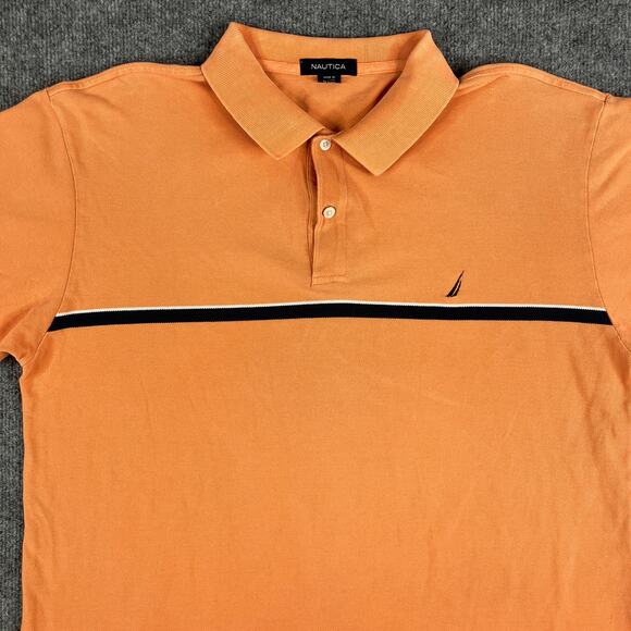Nautica Other - Nautica Mens Size XL Orange Polo Shirt Short Sleeve Stripe Cotton Classic Fit